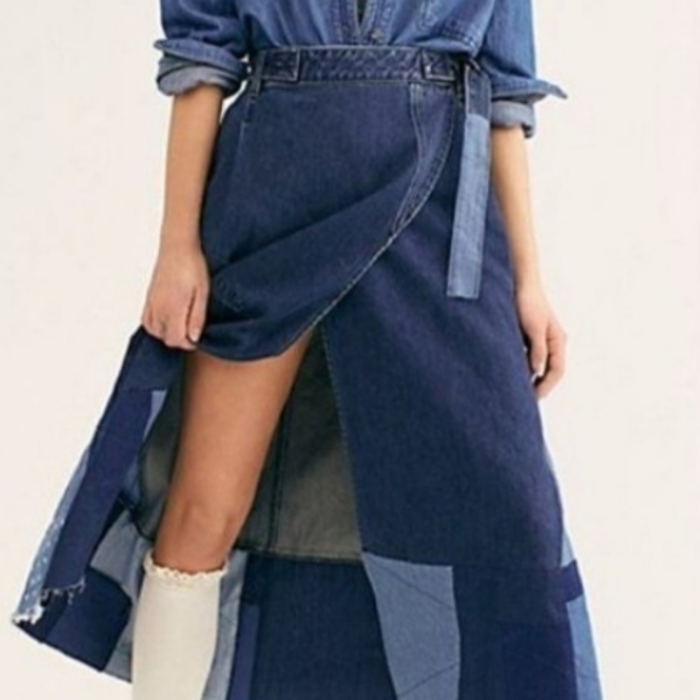 NWOT FREE PEOPLE WILD IS THE WIND DENIM SKIRT.